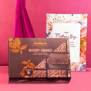 Dessert Squares chocolate sponge dark chocolate with mothers day greeting card 