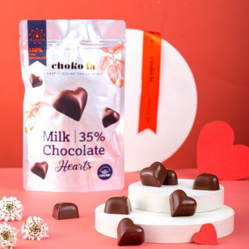 Delicious milk chocolate hearts in Choko La's 35% cocoa variety