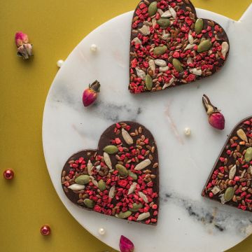 Valentines Heart with Healthy Seeds and Dark Chocolate
