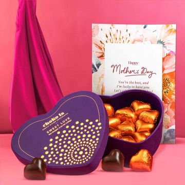 sweet love heart chocolates for mothers day with greeting card