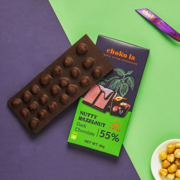 Choko La Nutty Hazelnut 55% Dark Chocolate Bar