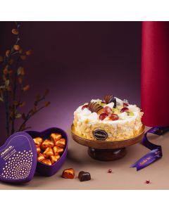 chocolate hearts and fruit cake gift combo
