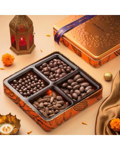 Selection of milk and dark chocolates in a gift box
