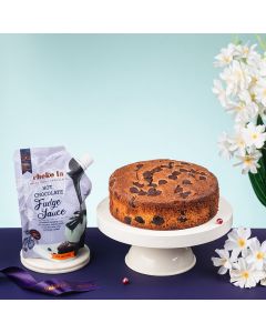 tea cake and chocolate sauce combo
