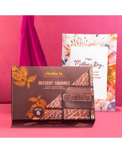 Dessert Squares chocolate sponge dark chocolate with mothers day greeting card 